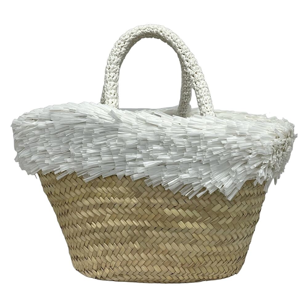 Miu Miu Tote Bag 5BG209 Beige White Straw Leather Chemical Fiber - Picture 3 of 11